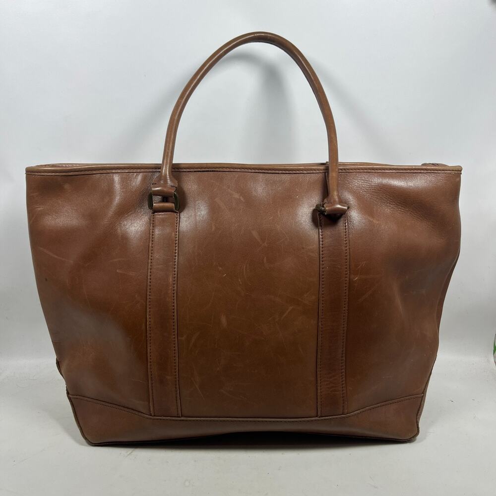 LL BEAN Bag Large Field & Town Leather Tote Shoulder Handbag Brown VTG